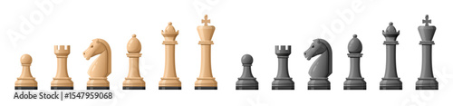 Black and white chess game pieces
