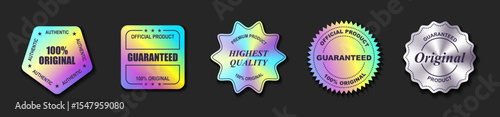 Set of holographic labels. Silver Hologram stickers vector set