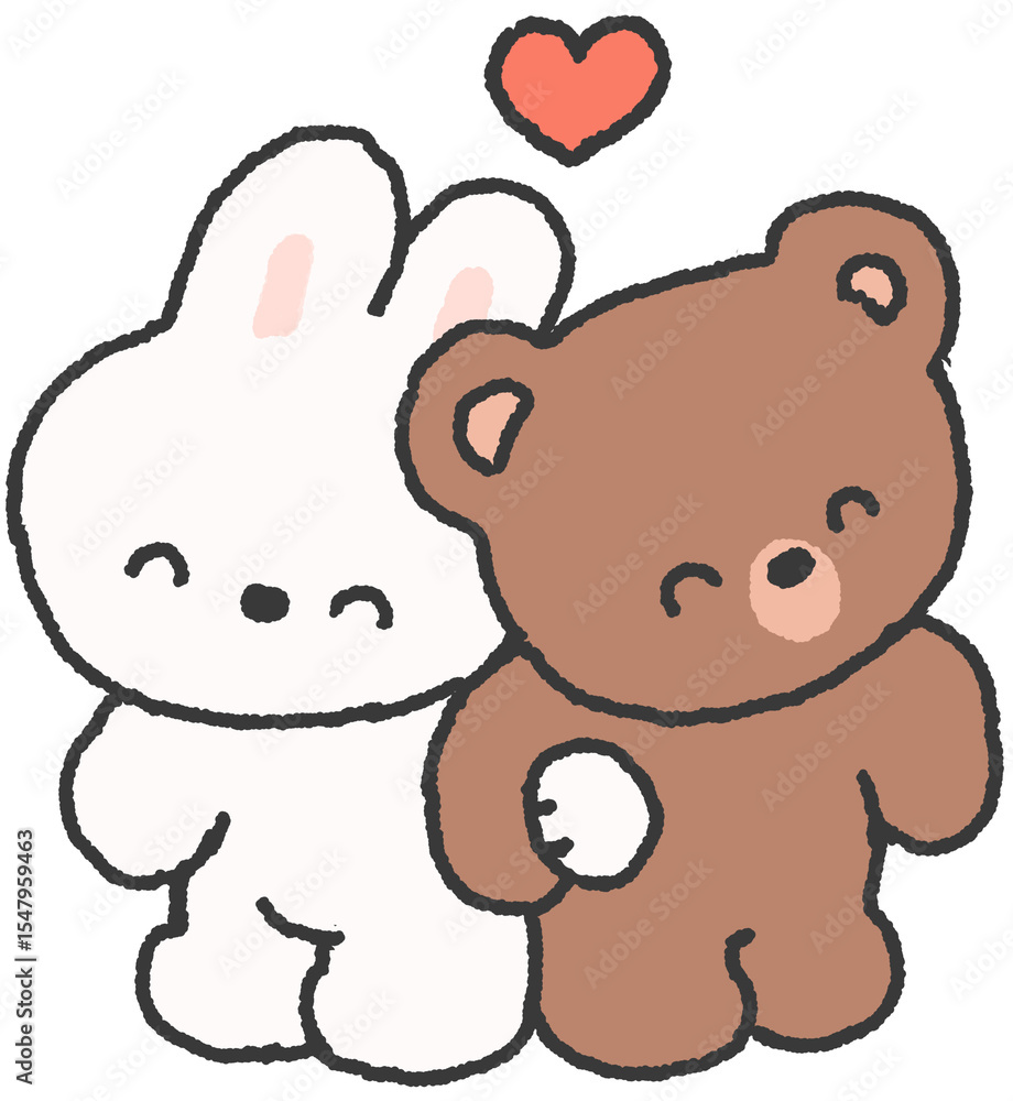 Fototapeta premium 토끼와 곰이 나란히 붙어 있는 귀여운 일러스트