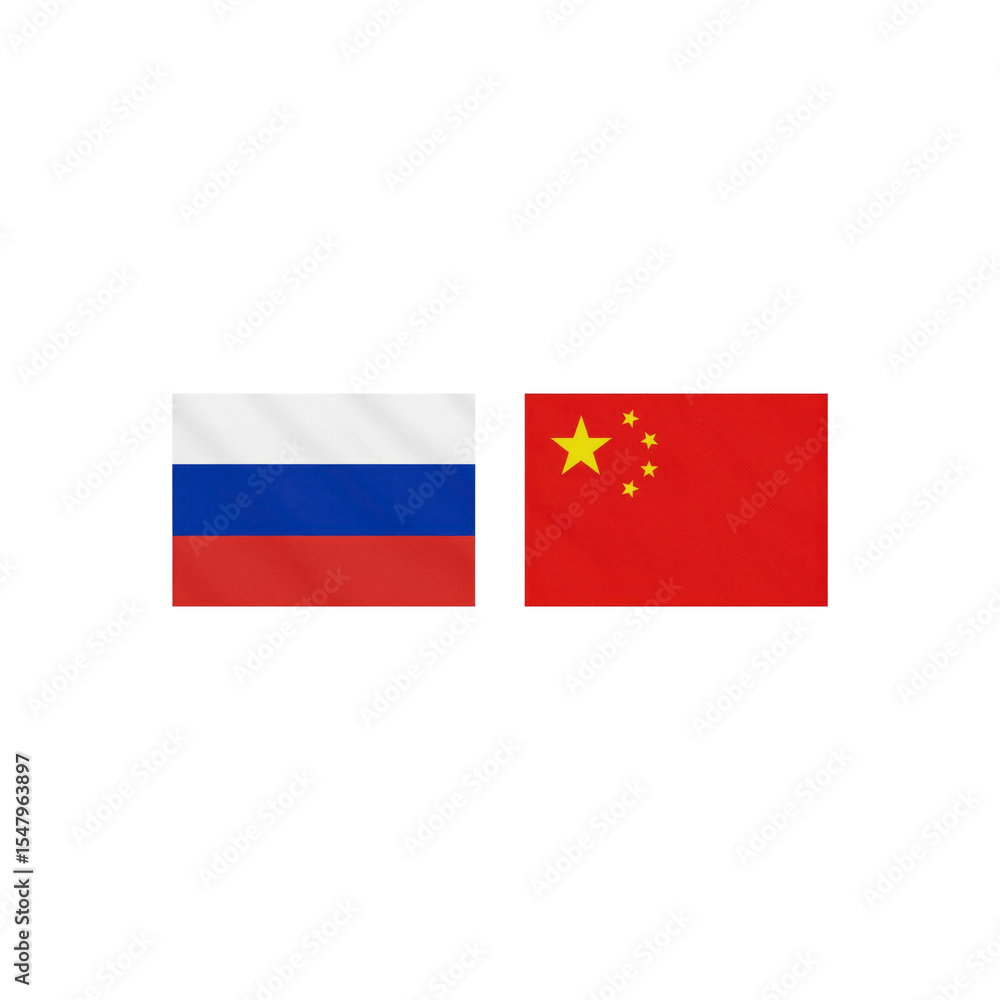 Fototapeta premium Russian and Chinese Flags Symbol of International Relations