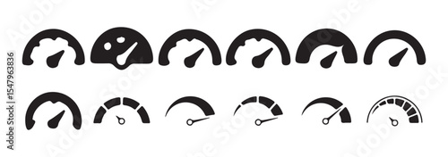 Black Speedometer and Gauge Icon Collection – Vehicle Dashboard Vector Symbols. Victor illustration eps 10