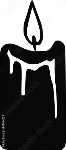 Dripping Wax Candle Icon Burning Flame and Meltdown Silhouette