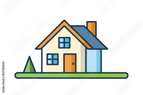 Charming Suburban House Illustration Modern Home Design Concept