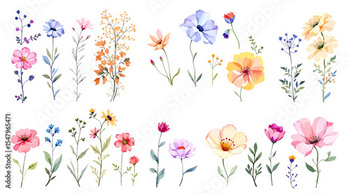 Colorful tulips watercolor on white background