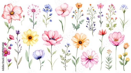 bouquet of flowers, Set of watercolor wild flowers, set of flowers clipart