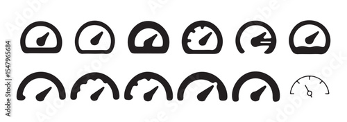 Black Speedometer and Gauge Icon Collection – Vehicle Dashboard Vector Symbols. Victor illustration eps 10