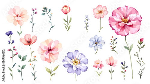 Wallpaper Mural Set of watercolor flowers, set of flowers clipart Torontodigital.ca