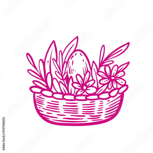 Beautiful Easter Basket adorned with vibrant Flowers and a decorative Egg inside it