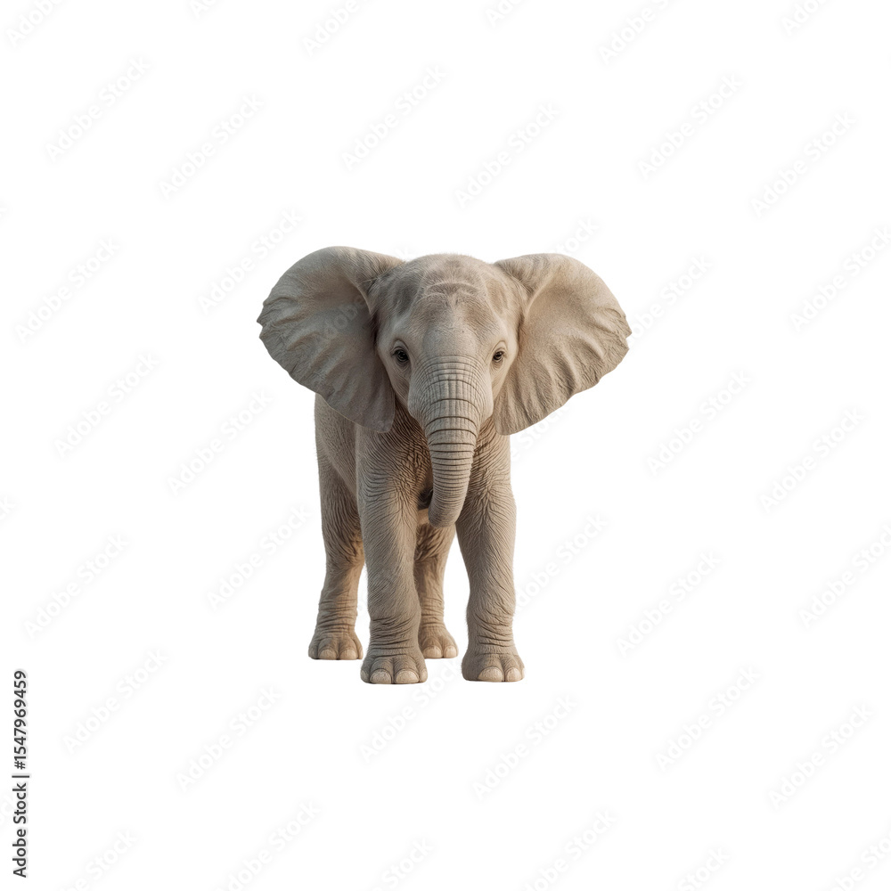 Fototapeta premium Adorable Baby Elephant Calf Standing on Transparent Background
