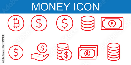 money icon set. containing cash, saving, wallet, transfer, withdraw icons. finance symbol for app, ui, website and design element. transparent png and vector illustration.