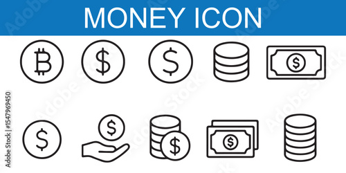 money icon set. containing cash, saving, wallet, transfer, withdraw icons. finance symbol for app, ui, website and design element. transparent png and vector illustration.