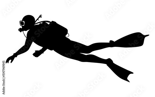 A scuba diver full black silhouette vector illustration design 5