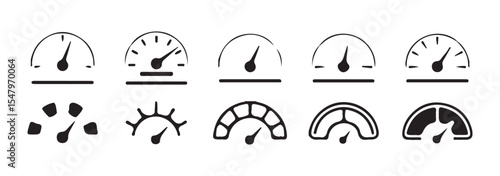 Black Speedometer and Gauge Icon Collection – Vehicle Dashboard Vector Symbols. Victor illustration eps 10