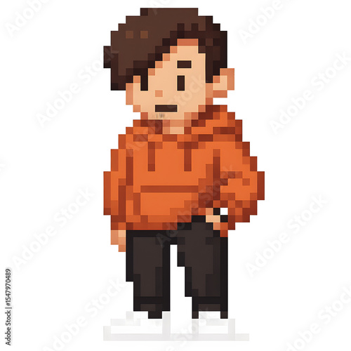  8-Bit Pixel Art Casual man Character with Hoodie and Sneakers
