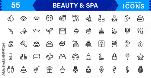 Beauty and Spa Icon Set Representing Wellness, Facial, Skin Care, Relaxation, and Beauty Treatments in a Clean, Professional, Minimalist Vector Design
