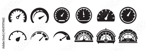 Black Speedometer and Gauge Icon Collection – Vehicle Dashboard Vector Symbols. Victor illustration eps 10