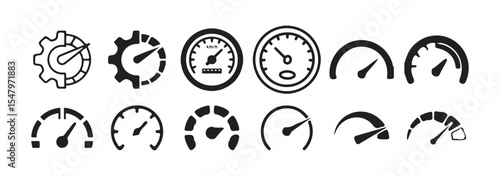 Black Speedometer and Gauge Icon Collection – Vehicle Dashboard Vector Symbols. Victor illustration eps 10