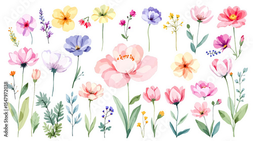 Wallpaper Mural Colorful spring flowers, Set of watercolor flowers, Clipart watercolor flowers	 Torontodigital.ca