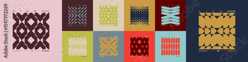 Kit of Postmodern geometric compositions with abstract shapes in brutalism aesthetics, mosaic of brutal figures, trendy color retro futuristic elements, vector modernist ornament, cards art 14
