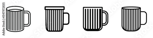 Collection of Simple Line Art Beer Mugs with Vertical Stripes