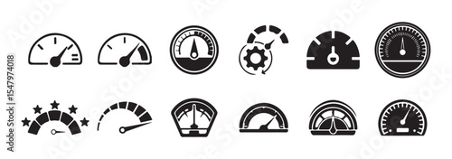 Black Speedometer and Gauge Icon Collection – Vehicle Dashboard Vector Symbols. Victor illustration eps 10