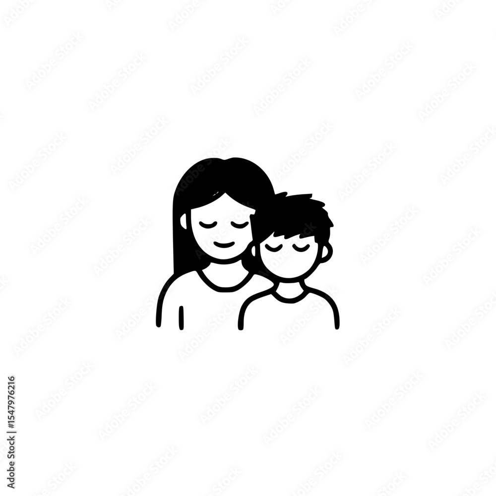 Simple icon of a mother holding her son symbolizing love, protection, and family connection Simple icon of a mother holding her son symbolizing love, protection, and family connection