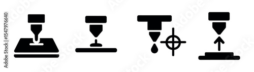 3d printing process solid icon set. technology, manufacturing, innovation icons