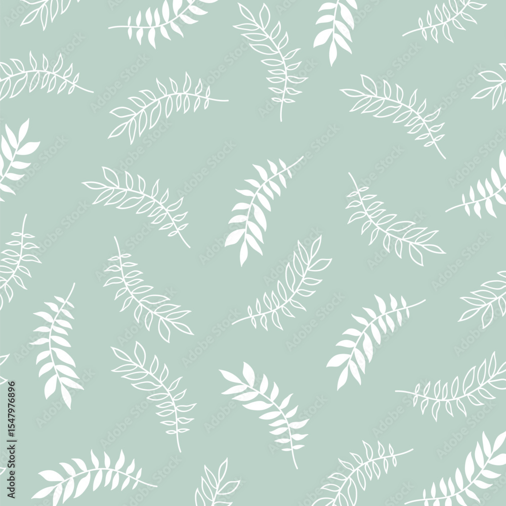 Fototapeta premium White tropical leaf seamless pattern on green background. Botanical vector design for fabric, wallpaper, eco packaging, wrapping, and natural themed decoration projects