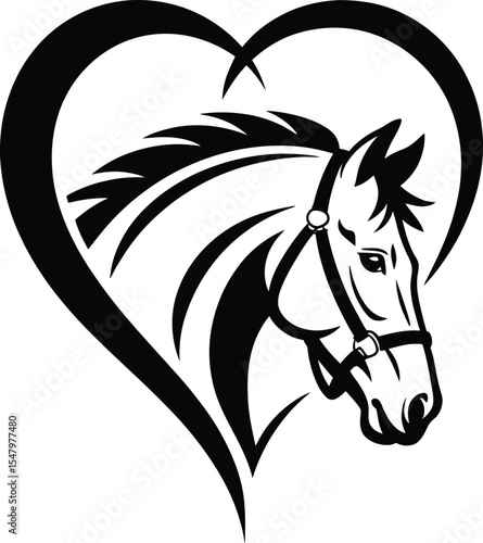 Minimalist Black-and-White Horse Head Vector Illustration