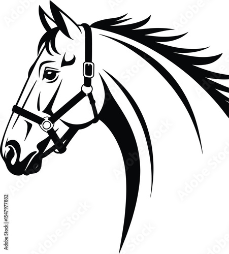 Minimalist Black-and-White Horse Head Vector Illustration
