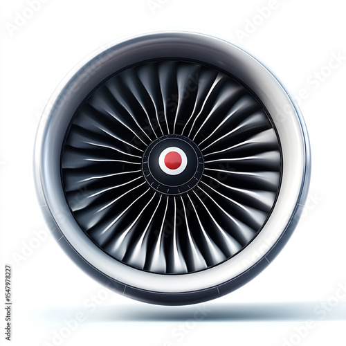 A realistic airplane engine, with sharp edges and detailed blades of the fans, on a white background, 3D rendering illustration