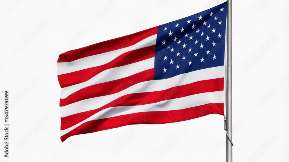A waving national flag of a country on a flagpole, featuring stars and stripes set against a bright, minimalist white background. A waving national flag of a country on a flagpole, featuring stars and stripes set against a bright, minimalist white background.