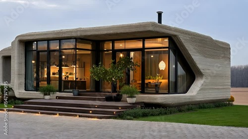 Modern 3D Printed House with Landscape and Garden View