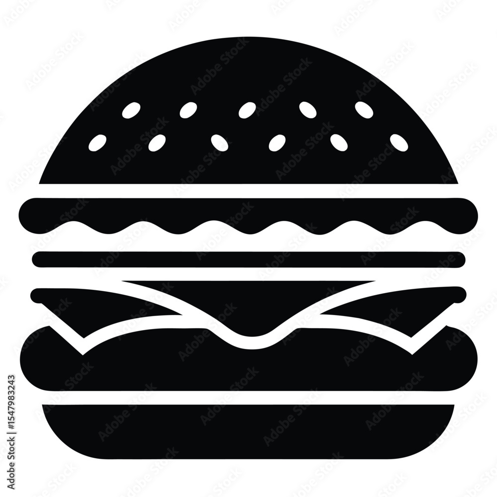 Minimalist Hamburger Silhouette Icon on White Background Minimalist Hamburger Silhouette Icon on White Background