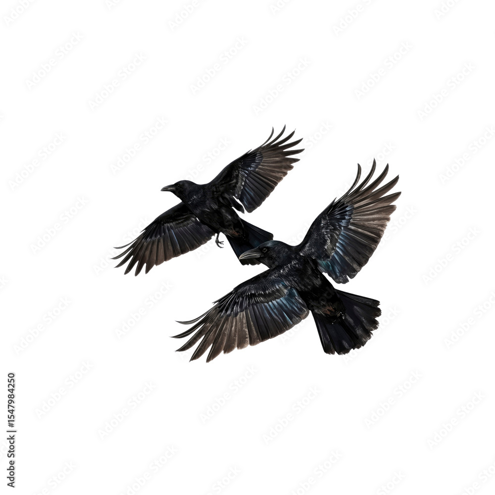 Naklejka premium Two Ravens in Flight Against a Transparent Background
