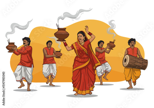 Devotees performing the traditional Dhunuchi dance during Durga Puja festival.
