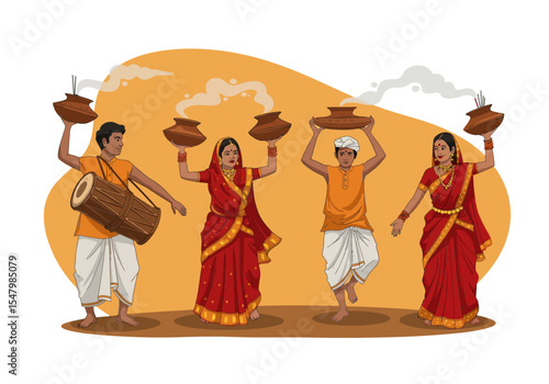 Devotees performing the traditional Dhunuchi dance during Durga Puja festival.