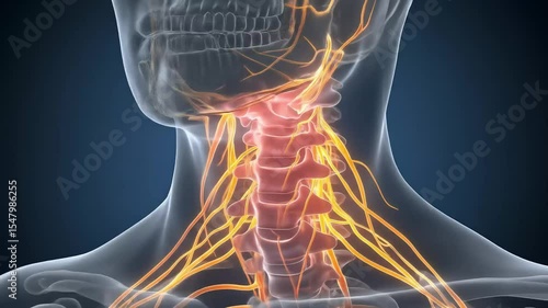 Detailed Medical Illustration of the Human Nervous System in the Neck and Throat Region