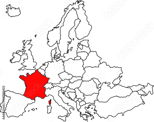FRANCE MAP, EUROPE MAP HIGHLIGHTING THE COUNTRY OF FRANCE.