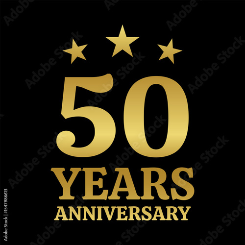 50 years anniversary golden icon, logo or badge. 50th birthday, jubilee celebration, wedding, invitation card design element. Vector illustration.
