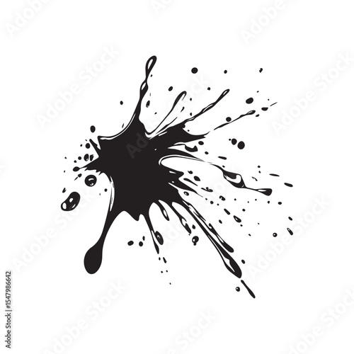 Dramatic Ink Blot Abstract Black Splashes on White Background