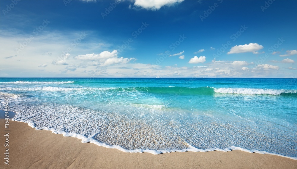 Fototapeta premium serene ocean waves and tranquil shoreline under blue sky