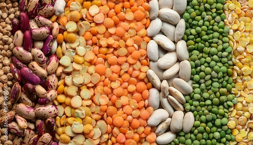 multicolored pulses soup mix pieces of dried vegetables colourful backgrounds white bean soup green and yellow split pea creative food backdrops