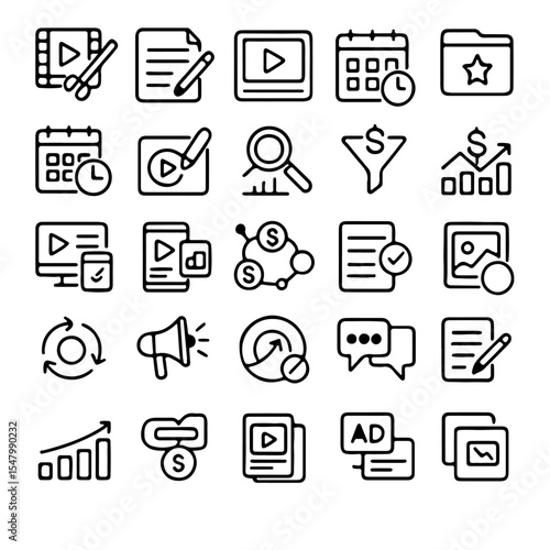 Collection of marketing icons representing various digital strategies