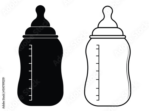 Baby milk bottle icon vector set. Silhouette of baby milk bottle symbol and sign. Baby feeding bottle icon vector illustration.