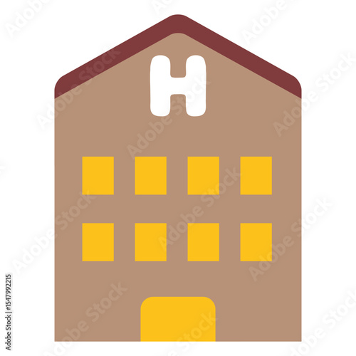 Hotel building, cartoon, isolated on white background