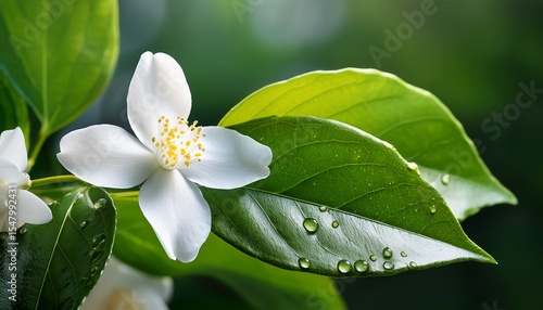 closeup jasmine and green leaf