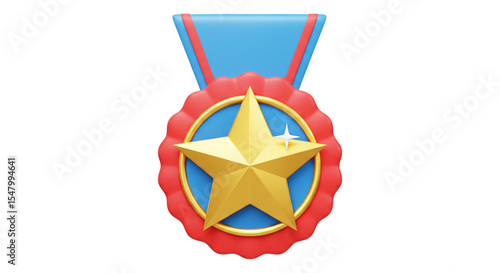 Gold Star Medal: A lustrous gold star medal with ribbon, symbolic of stellar achievement, gleaming against a pure backdrop.