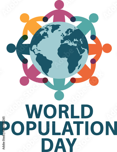 Globally connected people figures surrounding Earth for inclusive world population day celebration design  