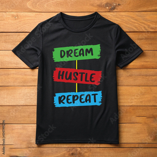 Dream Hustle Repeat Motivational Black T Shirt for Success Mindset